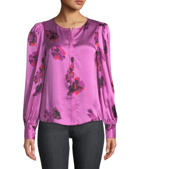 Joie Antonella Button Front Long Sleeve Floral Print Satin Top - Picture 1 of 8